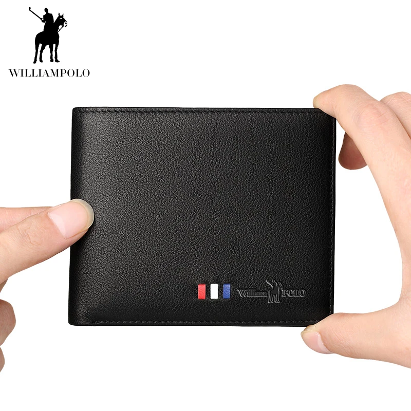

WILLIAMPOLO Men Wallet Genuine Leather Slim Thin Small Casual Men's Purse Fashion Standard Wallet Luxury Brand Wallet for Men