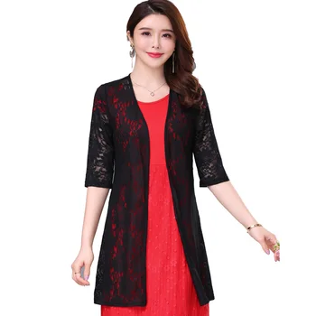 

Black White 2019 Summer Women Lace Sunscreen clothing Cardigan thin Coat Plus size 6XL Loose Long Shawl Casual Ladies Clothing