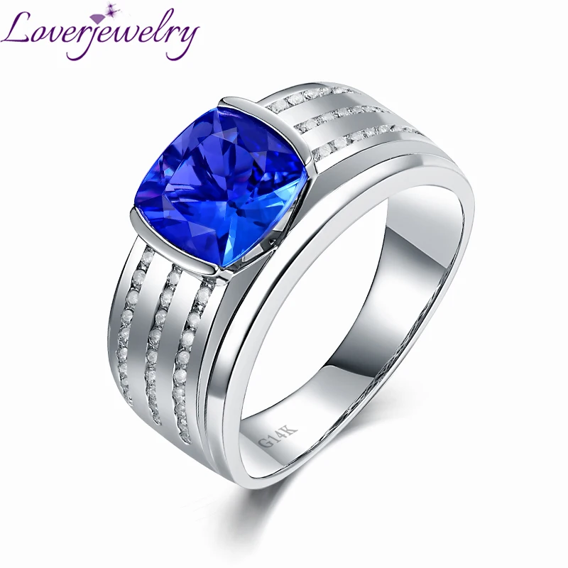 Romantic Real 14K White Gold Natural Tanzanite Men's Ring Charming 0.32ct Diamond Wedding Jewelery Gift for Husband цена Romantic Real 14K White Gold Natural Tanzanite Men's Ring Charming 0.32ct Diamond Wedding Jewelery Gift for Husband цены онлайн