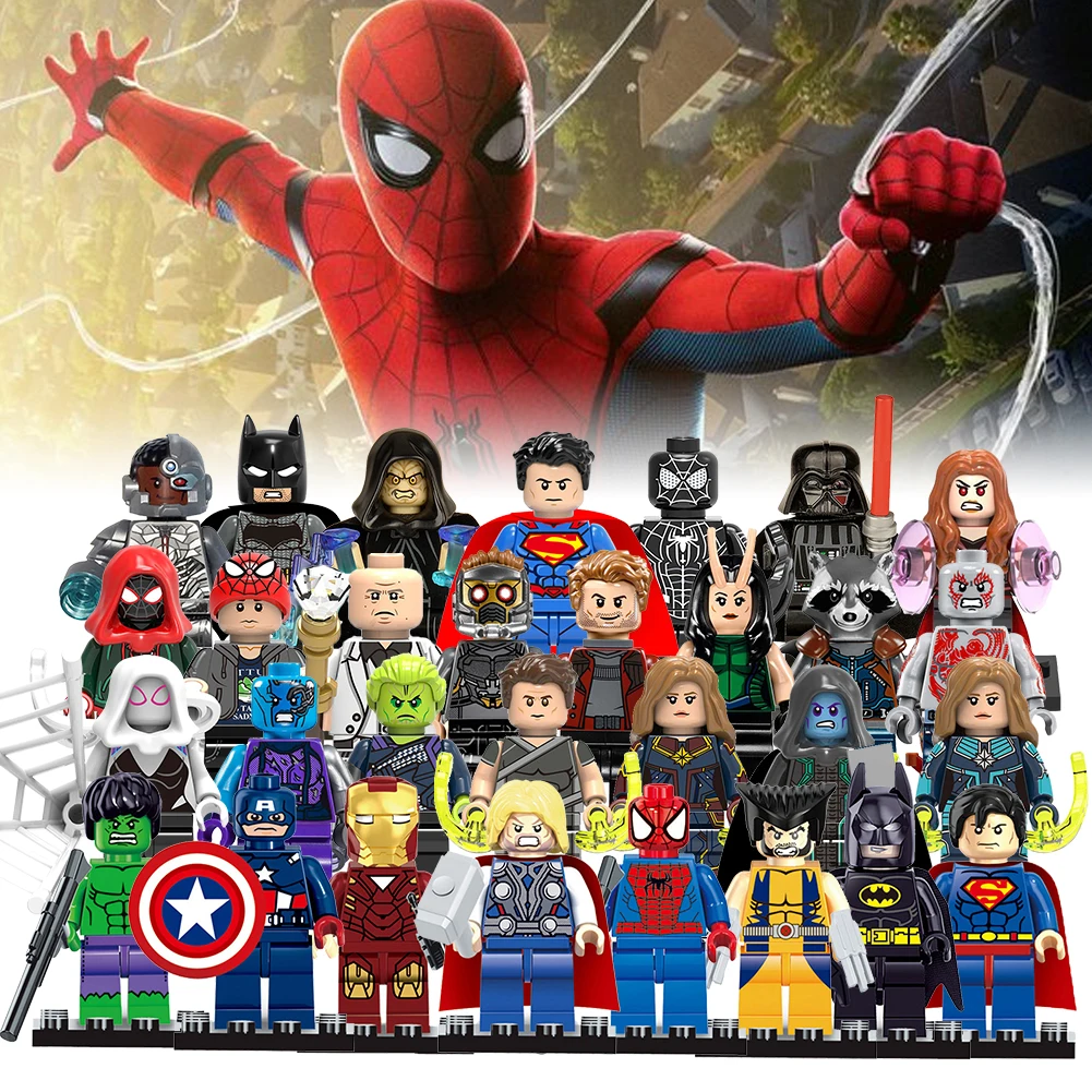 

Duplo Marvel Super Hero Mini Building Block Batman Iron Man Hulk Spiderman Peter Parker Mini Model Figure gift Toy for Children