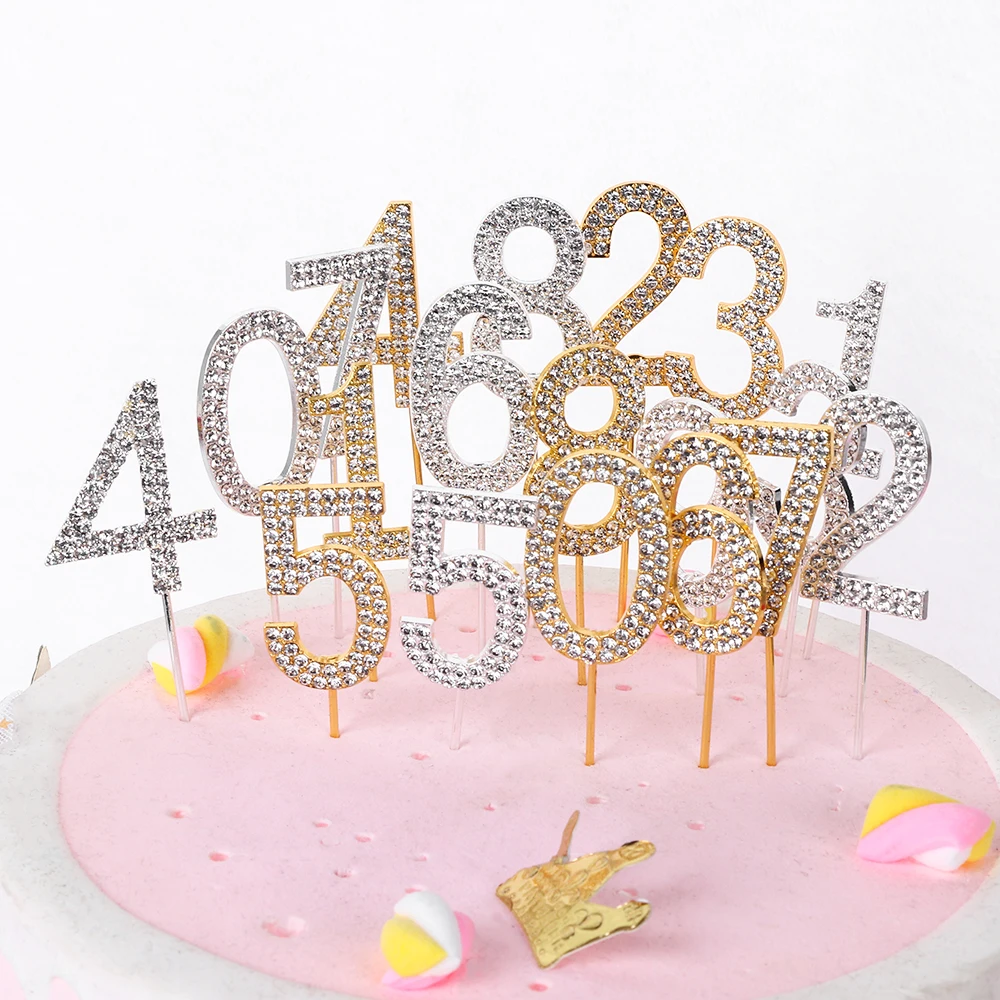 

1PC Number"0-9" Cake Topper Gold Diamond-studded Cake Topper for Dessert Anniversary Birthday Party Decoration Wedding Supplies