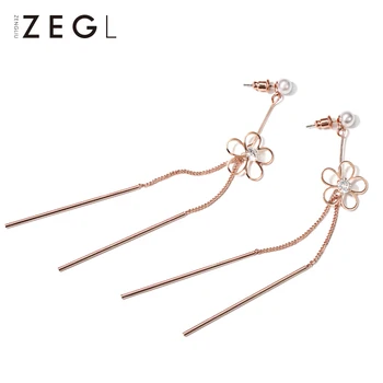 

ZEGL female earrings temperament charm long tassel earrings flower ear jewelry women's earrings simple earrings