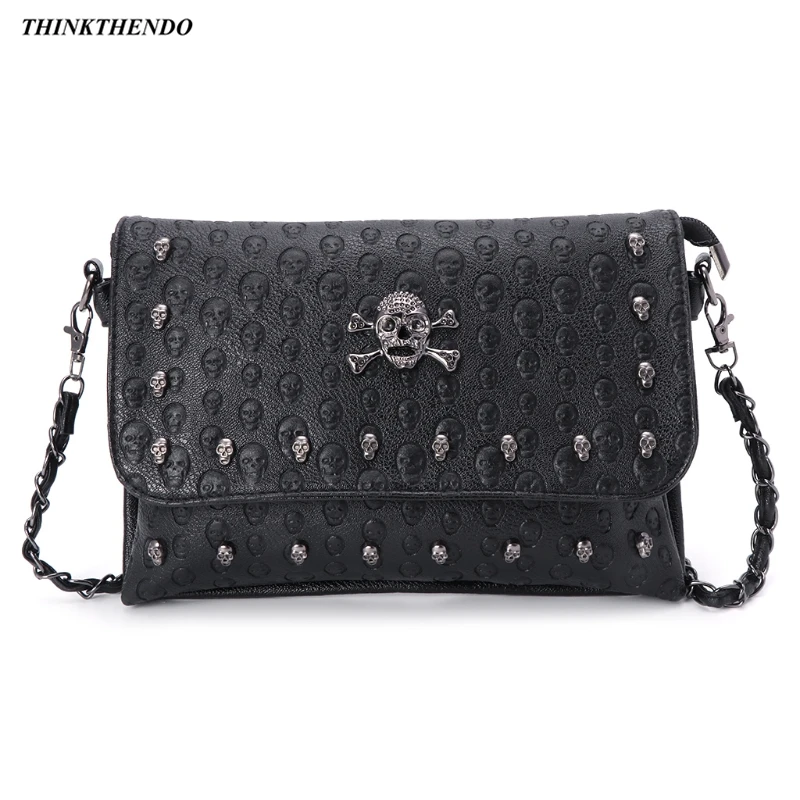 

THINKTHENDO Fashion New Women Handbag Rivet Gothic Skull Bags Chain Messenger Crossbody Shoulder Bag