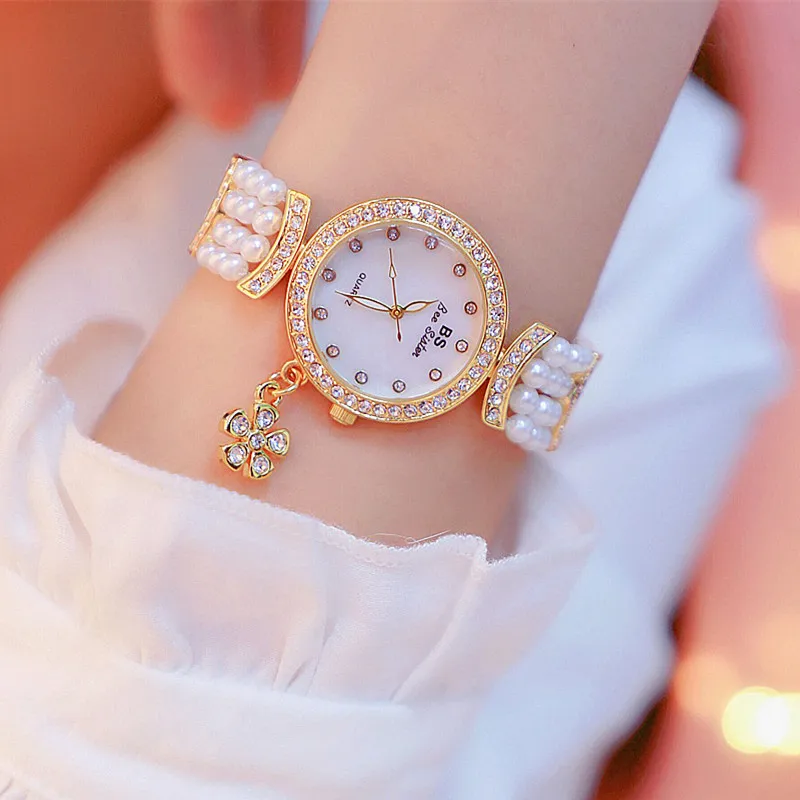 Relogio Feminino Топ бренд жемчужный ремешок женские часы модные женские часы женские Стразы кварцевые часы женский браслет