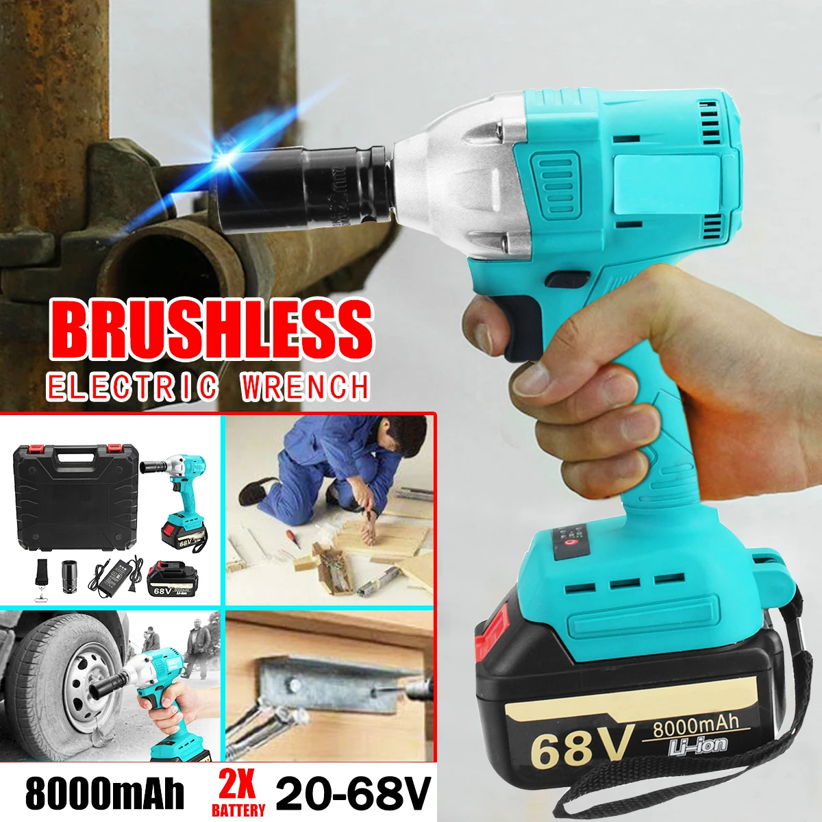 

Doersupp Universal Portable Dual Speed 68V 8000MAH Wlectric Wrench Brushless Cordless Electric Wrench Power Tools With Case