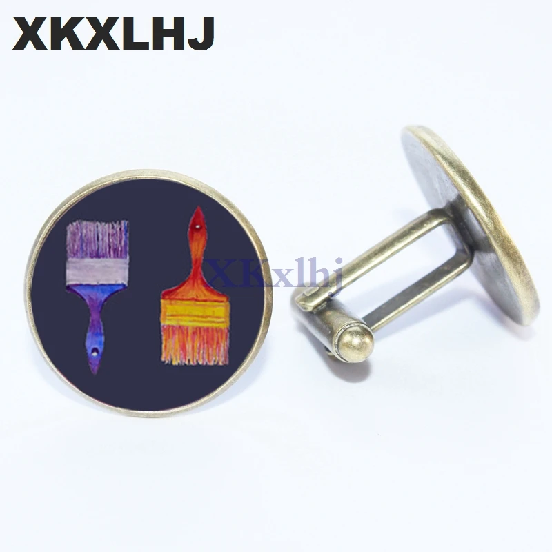 

New Navy Brush Round Cufflinks Silver Cuff Links Art Crafts Photo Jewelry High Quality Clothing Accessorie