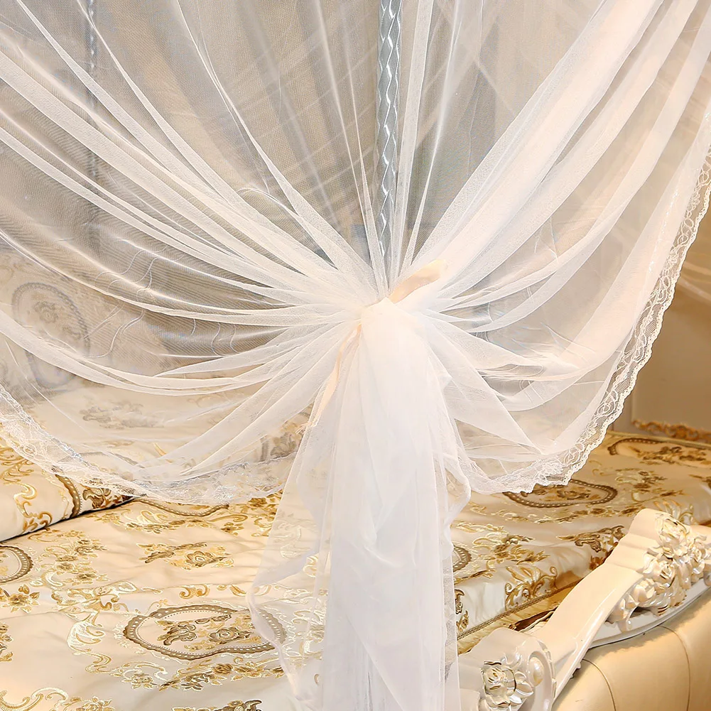 Белая роскошная кружевная трехдверная москитная сетка для принцессы, занавеска, навес, сетка от комаров, постельное белье для королевы, королевского размера