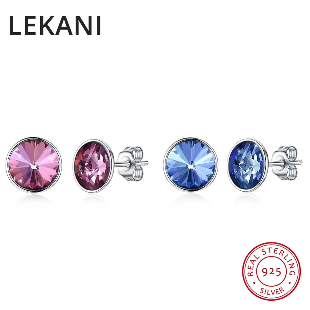 Серьги гвоздики LEKANI из кристаллов SWAROVSKI Простые Модные круглые серьги для