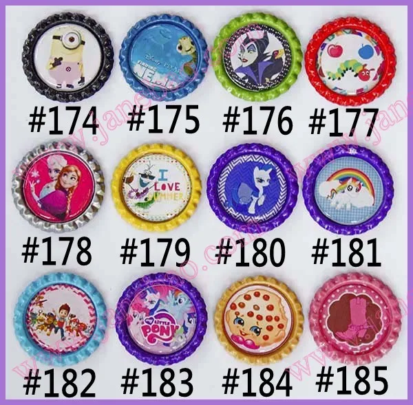 

Free shipping 200pcs 1 inch Cartoon Flattened Bottle Caps character bottle cap Flat Bottlecaps For DIY hair bow hair accessories