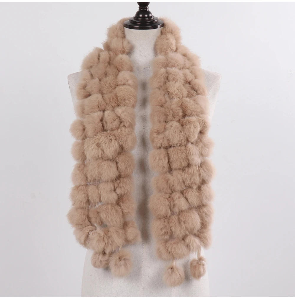 New Winter Women Real Rabbit Fur Scarf Natural Warm Rabbit Fur Muffler Girl Fashion Knitted Genuine Rabbit Fur Scarves