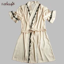 Новая мода мягкие банные халаты для Для женщин короткий атласный халат пикантные шелковый халат сезон: весна–лето женский банный халат M-XL E0117