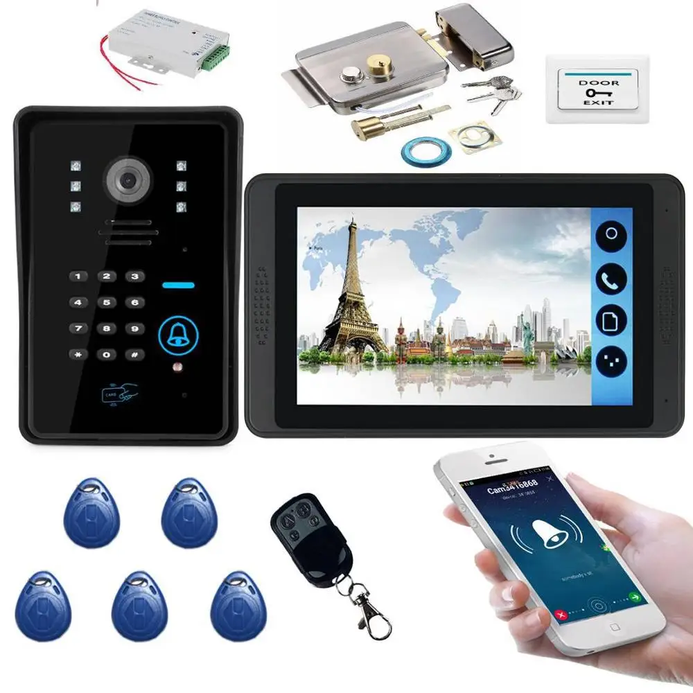 

WIFI App Remote Password/RFID Unlock 7" LCD IP Intercom Video Intercom with Door Lock Video Door Phone IR Camera