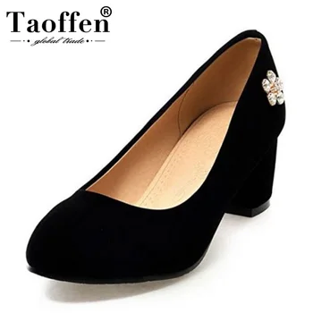 

Taoffen Solid Color Women Pumps Round Toe Slip On Square Heels Shoes Fashion Crystal Daily Club Women Footwear Size 32-43