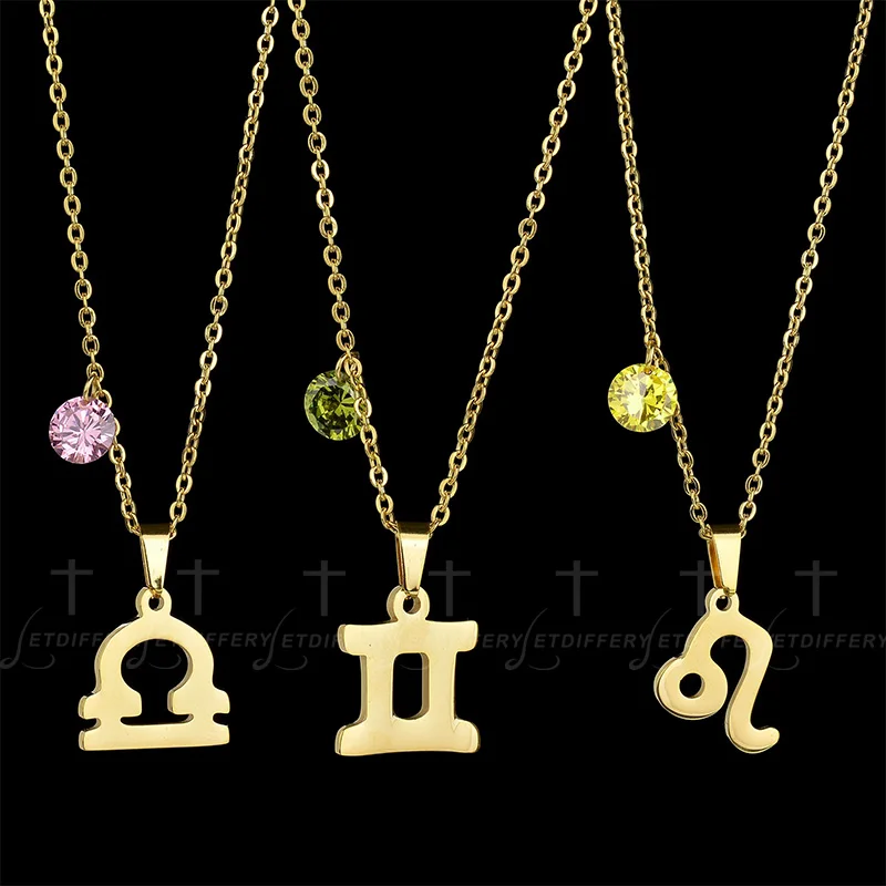 Letdiffery нержавеющая сталь знак зодиака, созвездие ожерелье s 12 рождения CZ камень бисер ожерелье девочка подарок на день рождения