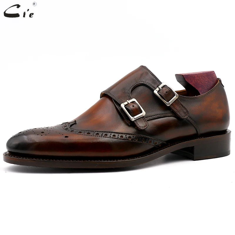 cie Round Toe Brogues Full Grain Genuine Calf Leather Formal Shoes Men's Dress Monk Straps Office Shoe Men Elegant MS00
