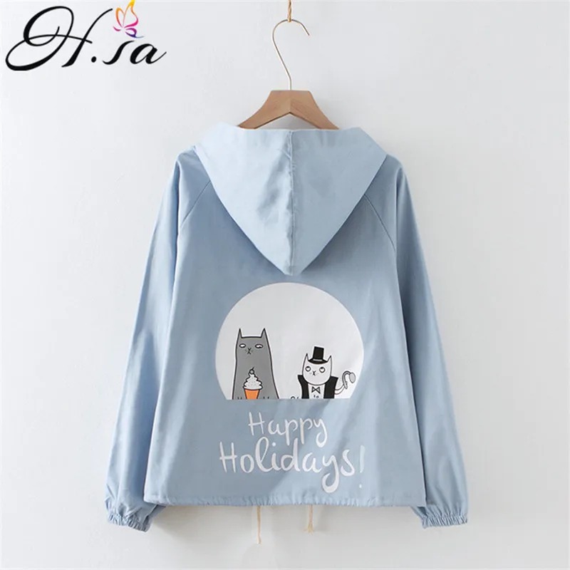

H.SA Women Blouses 2018 Autumn Fashion Women Kawaii Cute Hoodies cat Cartoon Sweatshirt with Hat Korean Befree Style Tracksuit