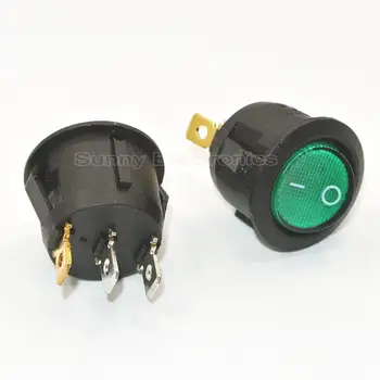 

10PCS/LOT AC 6A/250V Green Light ON-OFF SPST Round Button Car Auto Rocker Switch