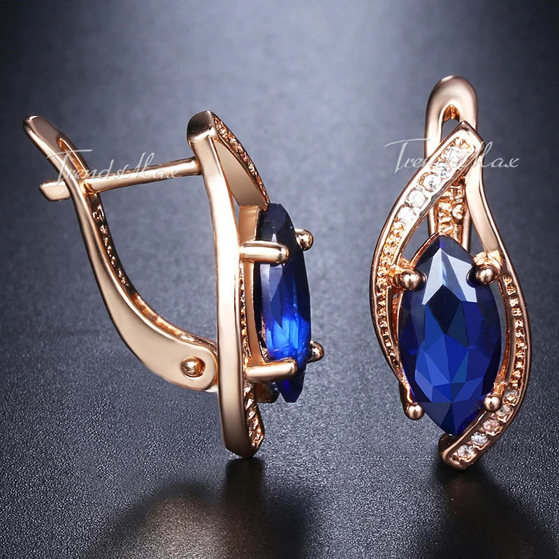 

Blue Stone Stud Earrings For Women 585 Rose Gold Filled Round Leaf Shaped Womens Stud Earring Fashion Jewelry GE136
