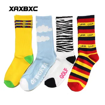 

XAXBXC Retail 2018 NEW Men's Cotton Sock Zebra Stripe Cloud OFWGKTA Letter Thicken Knitted Midi Calf Casual Men Socks 2pair/lot
