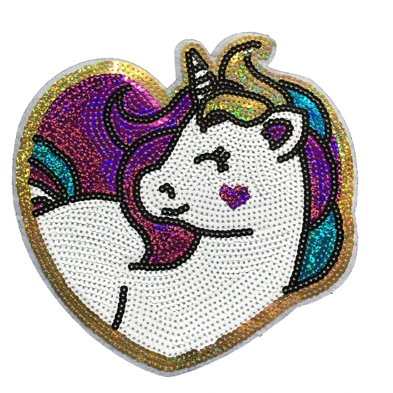 

2 Pieces/lot New Hearted Unicorn Sequined Patches Iron on Clothes Patch DIY Embroidered Applique Decoration Stickers Accessories