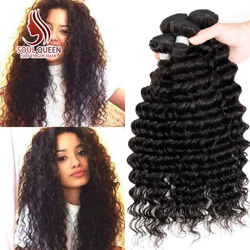 

4 Bundles/400g Peruvian Virgin Curly Hair Deep Wave human hair weave 100 7A unprocessed Peruvian hair for African American Women