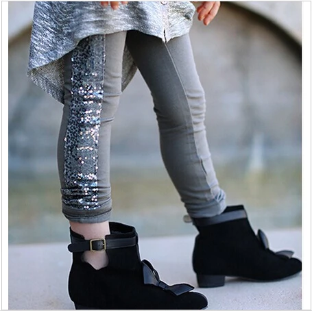

Hot selling Retail 2017 Fall girls sequins leggings cotton fashion personality children pants kids warm elastic waist legging