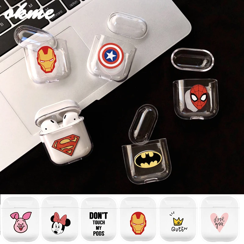 

Cool Superman Spiderman Batman Captain Ironman Hero Case for Airpods Wireless Bluetooth Headphone Clear PC Transparent Bags
