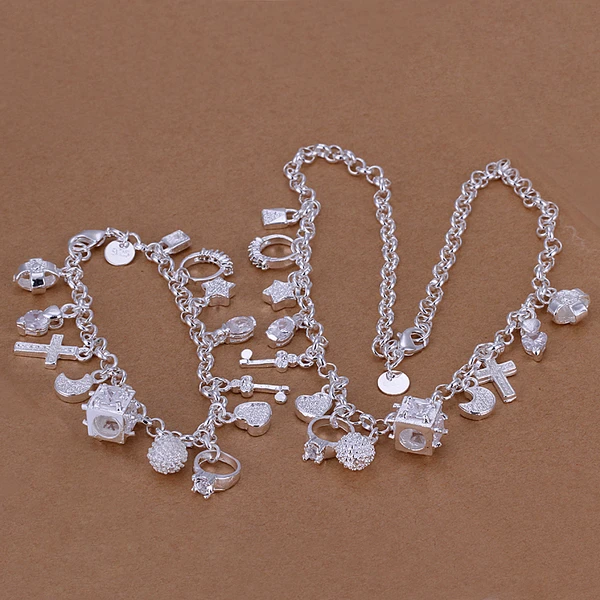 

2015new925 sterling silver 13 charmming pendant necklace bracelet for women fine fashion jewerly trendy promotion