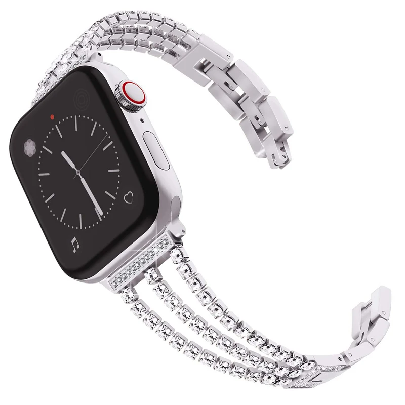 Браслет звеньевой для Apple Watch Band 40 мм 38 42 44 металлический ремешок со стразами