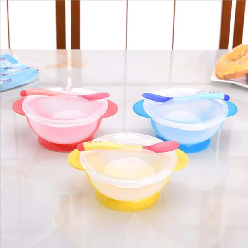 

Baby Learning Dishes With Suction Cup Food Bowl Spoon Tableware Set Feeding Lid Training Cartoon Binaural Children Plate Sucker