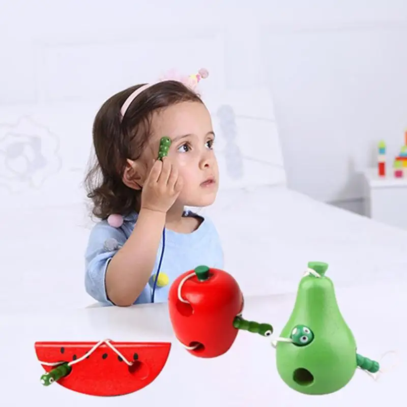 Ребенок нить деревянные игрушки Baby червь едят фрукты узор Kit игрушки раннего обучения Развивающие учебные пособия игрушки подарок для