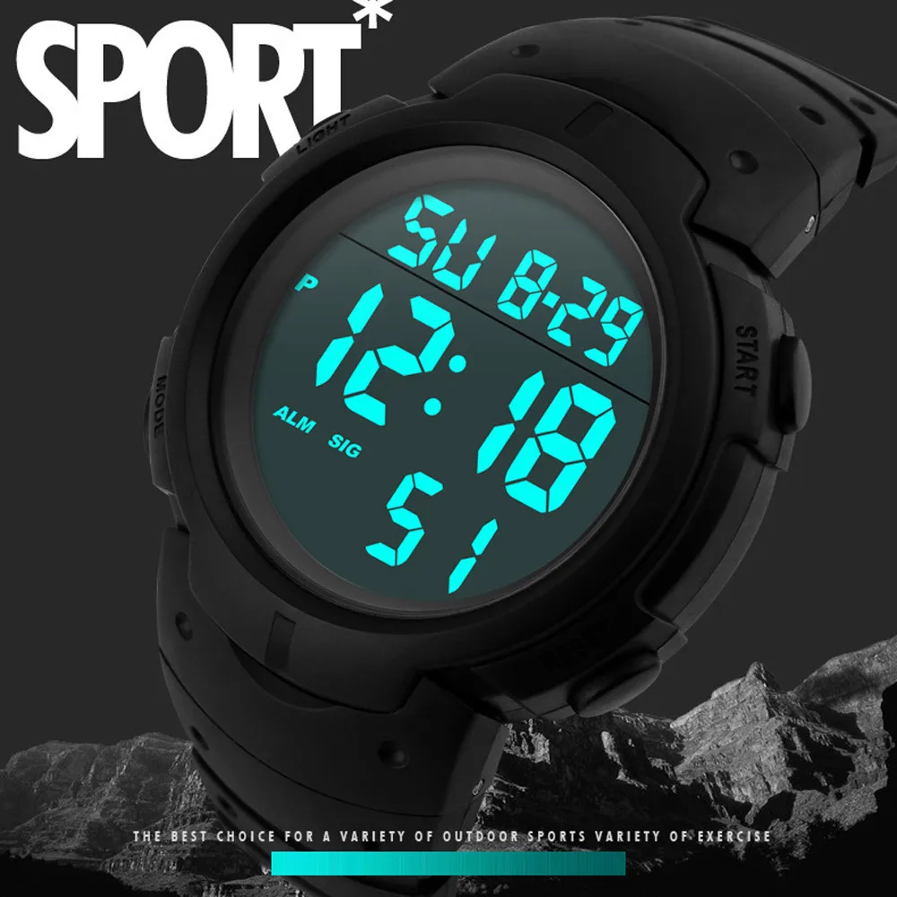 Gemixi Fashion Waterproof Men's Boy Lcd Digital Stopwatch Date Rubber Sport Wrist Watch Oct.8 Men Watch Male Orologio Uomo