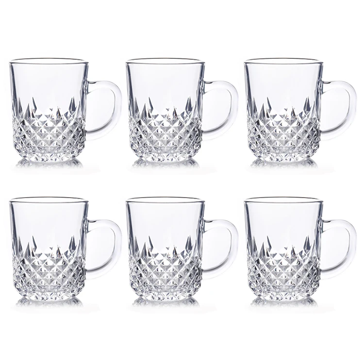6 Pcs/Set Lead free glass Cups With Handgrip heat resistant glass water