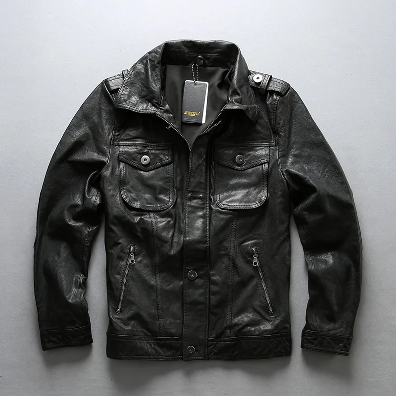 2018-New-Men-Vegetable-tannin-Black-Sheepskin-Leather-Jacket-100-Real-Motorcycle-Biker-Jackets-M-4XL (6)