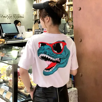 

korean kawaii cartoon printed t shirt women Leisure loose short sleeve all-match t-shirts harajuku ulzzang streetwear white tops