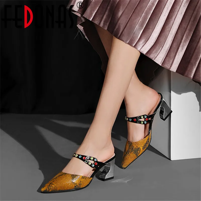 

FEDONAS Sexy Pointed Toe Strange Style Women Sandals Animal Prints Pu Leather High Heels Slip on Party Casual Basic Shoes Woman