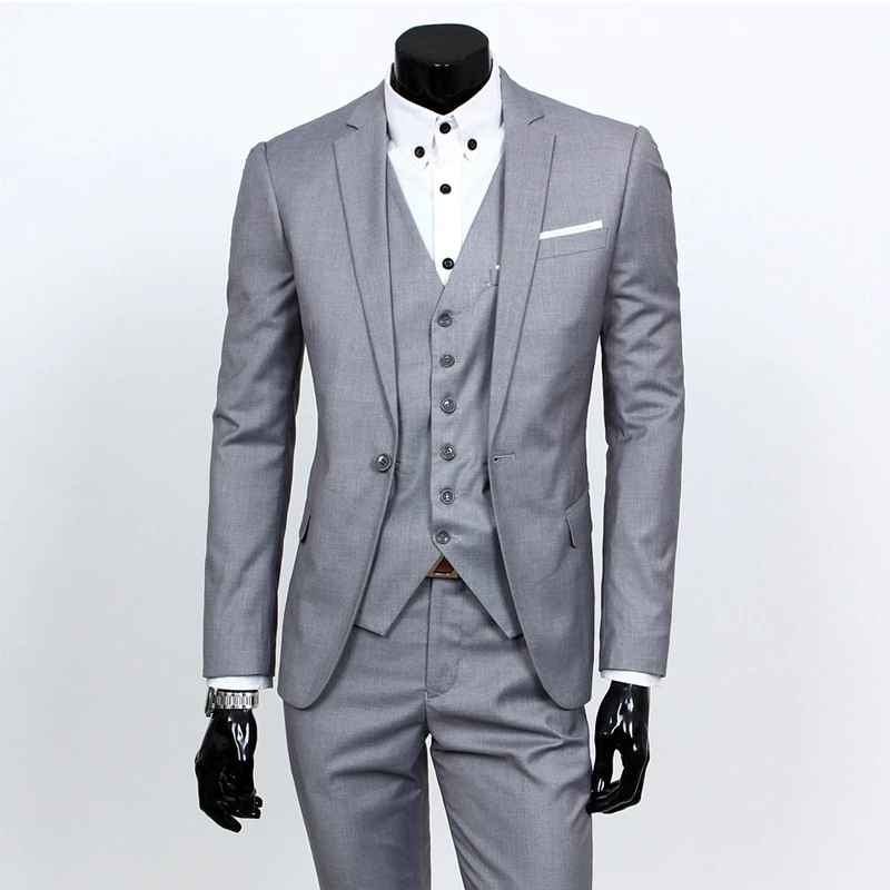 ( Suit + Vest + Pants ) 2018 Groom Groom Wedding Solid Color Dress Suits Men's High-end Brand Official Business Three-piece Suit