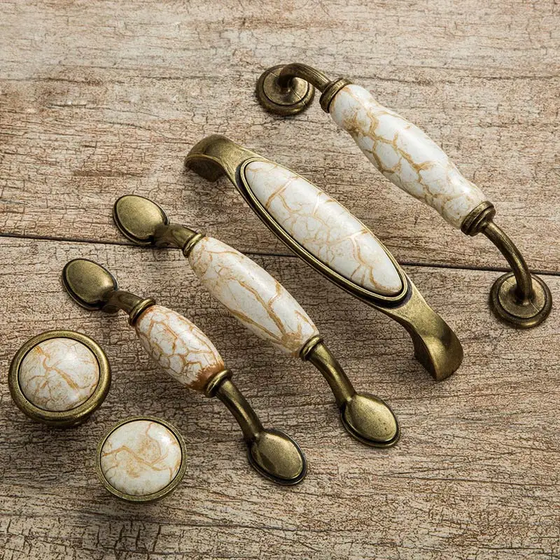 MEGAIRON Antique Furniture Handles Ceramic Door Handles Kitchen Cabinets Handles Marble Vein Drawer Pulls and Dresser Knobs