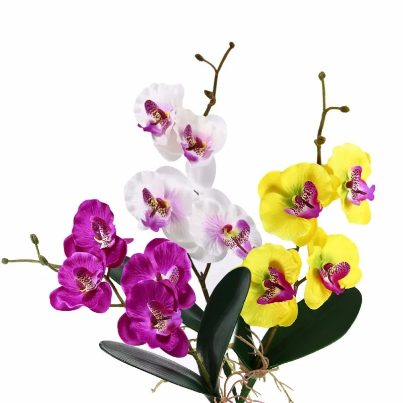 

Artificial Flowers Orchid Silk Flowers Butterfly Fake Flowers Artificial Orchid Green Leaves Plants DIY Home Wedding Decorative