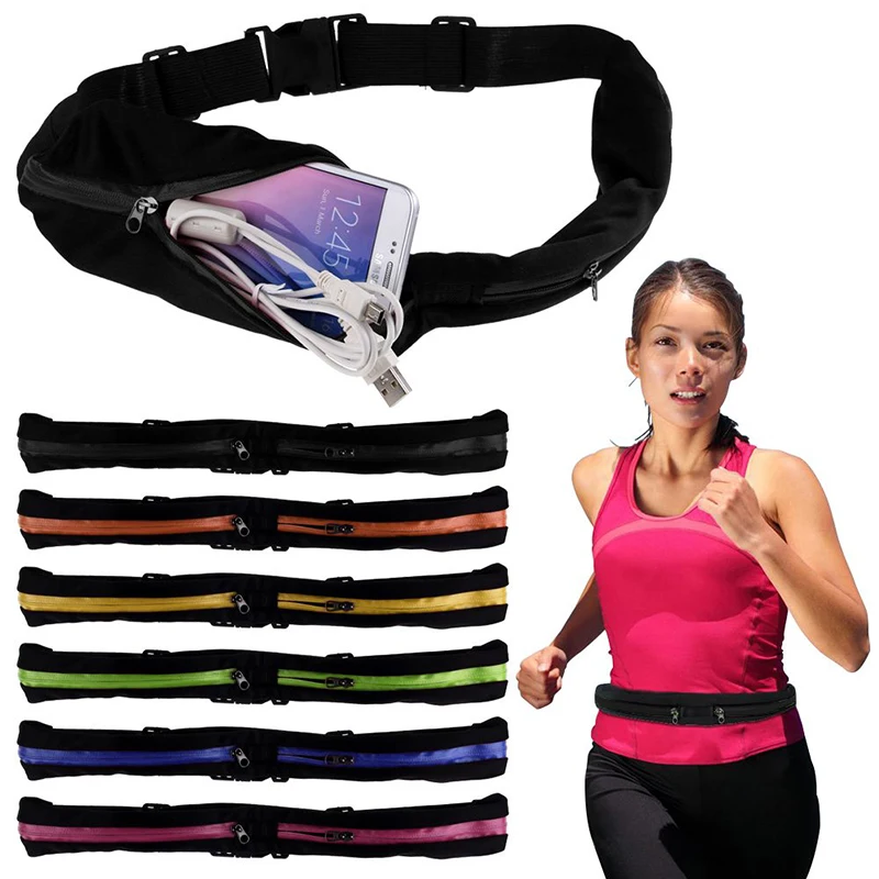 Mayitr Unisex Single Double Sports Waist Bum Bag Fitness Running Belt Pouch Travel Waist Pocket Jogging Sports Adjustable Strap