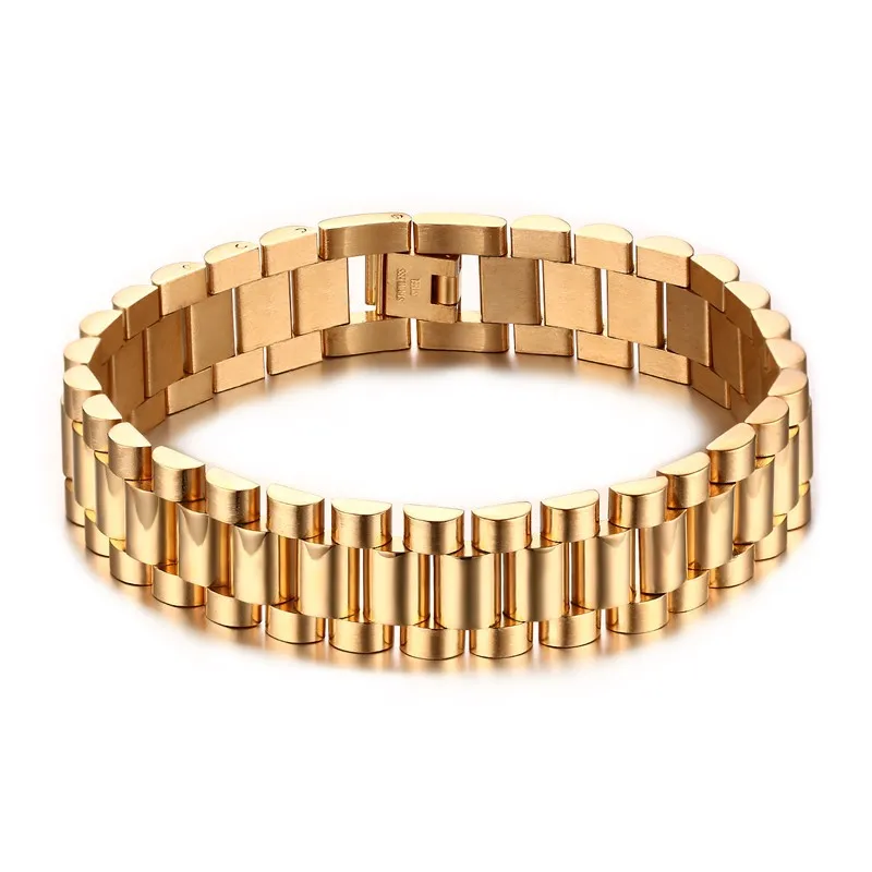 10 мм/15 мм, мужские часы из нержавеющей стали, ремешок, браслет, ремешок для часов, браслет, мужские браслеты, золотые, серебряные, в стиле хип-хоп, ремешок для мужчин - Окраска металла: Gold