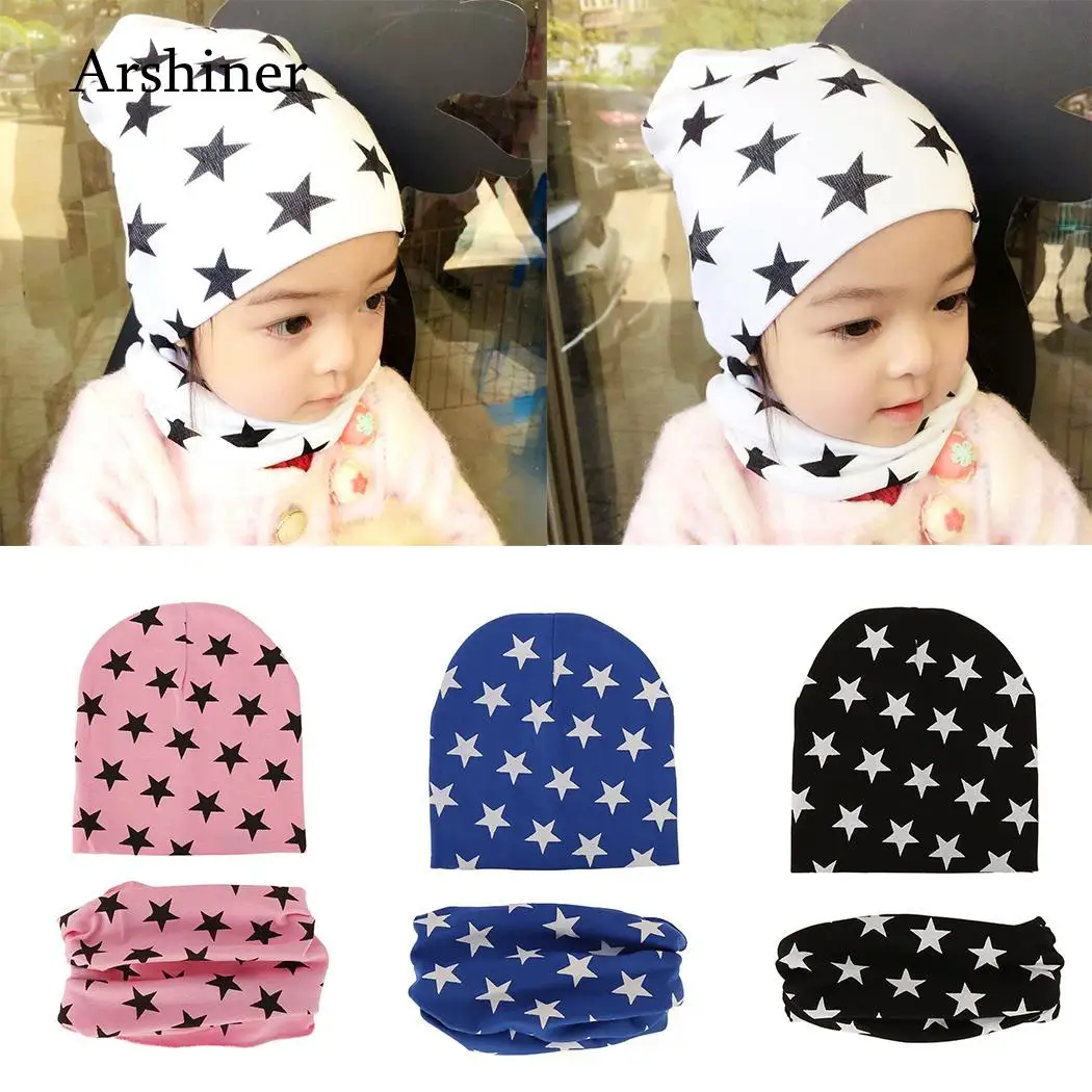 

Beanies 2 Dots Hat Winter Boys Snowflake Cotton Girls Autumn pcs Hats Love Hat Scarf Star Set Cap Heart Print Children Baby Kids