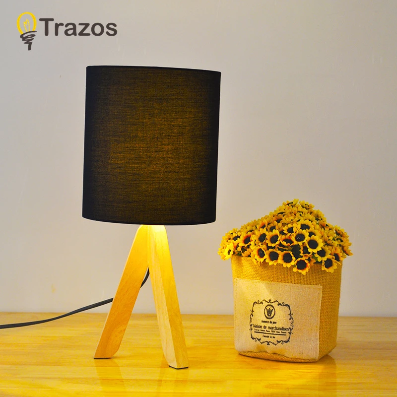 

TRAZOS Wooden Table Lamp With Linen lampshade Nordic Bedroom Bedside Table Lamp With E27 Bulb Festive Bedside Home Lighting