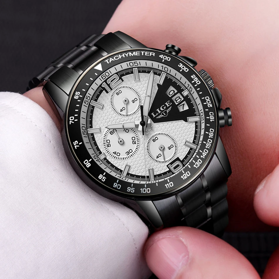 

Fashion Top Luxury brand LIGE Watches men Stainless Steel Quartz-watch Casual Analog Sports Wristwatches Calendar 2017