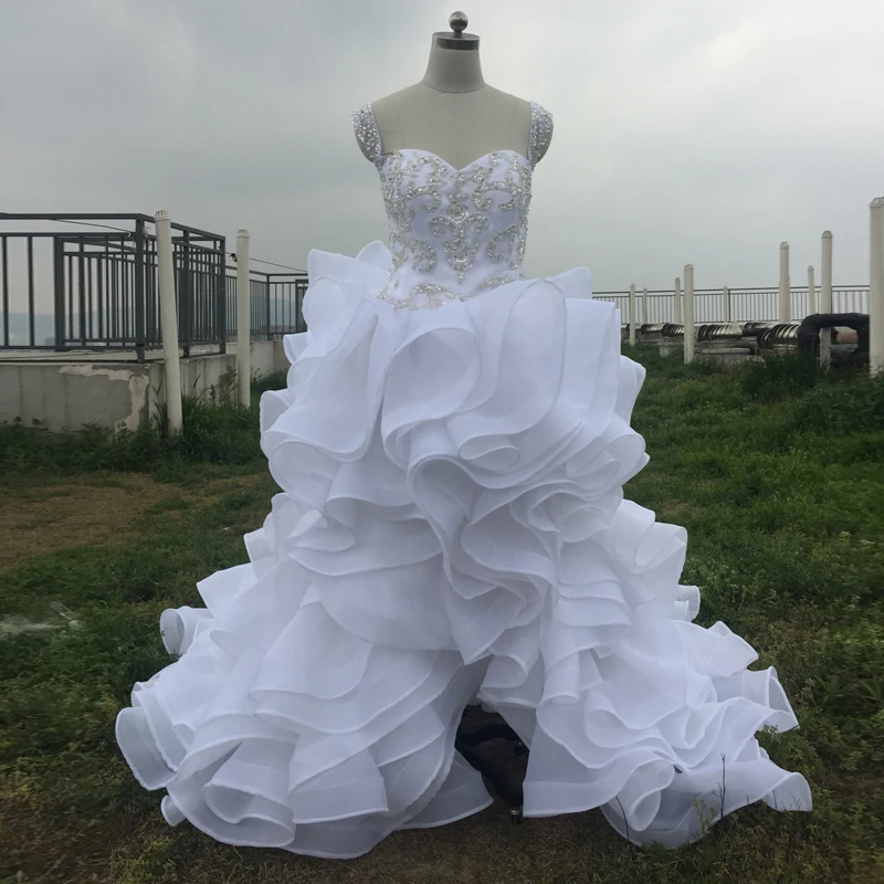 2019 Split High Low Ruffle Wedding Dresses Off The Shoulder