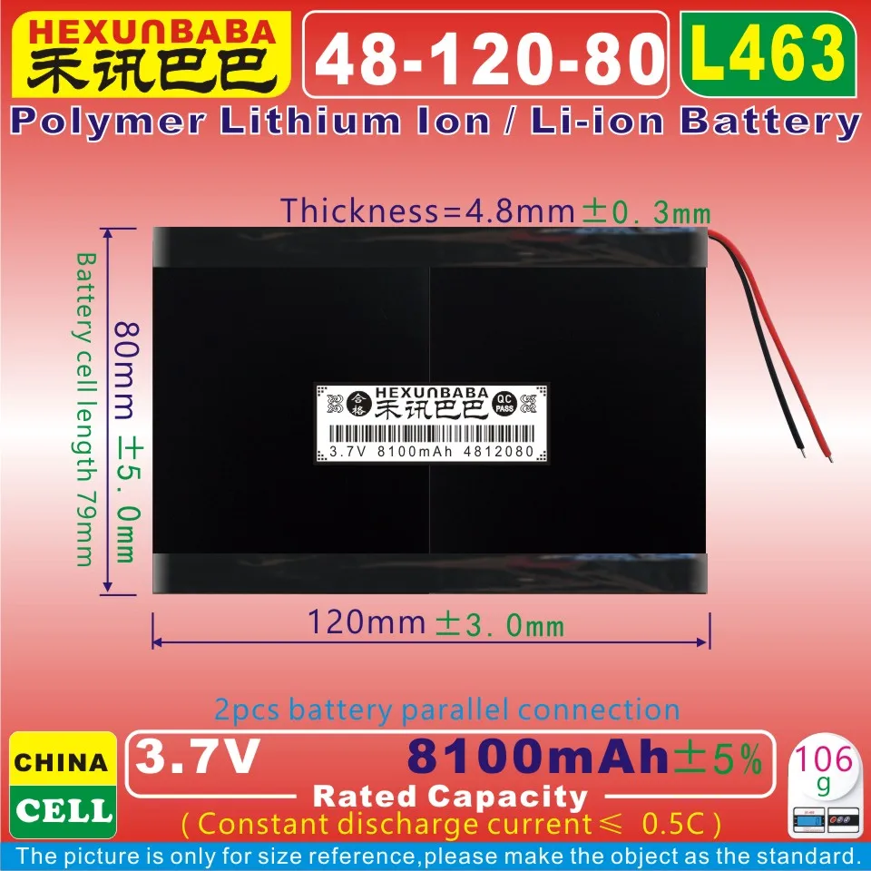

[L463] 3.7V 8100mAh [4812080] PLIB (polymer lithium ion battery ) for tablet pc;power bank;e-book;CELL PHONE