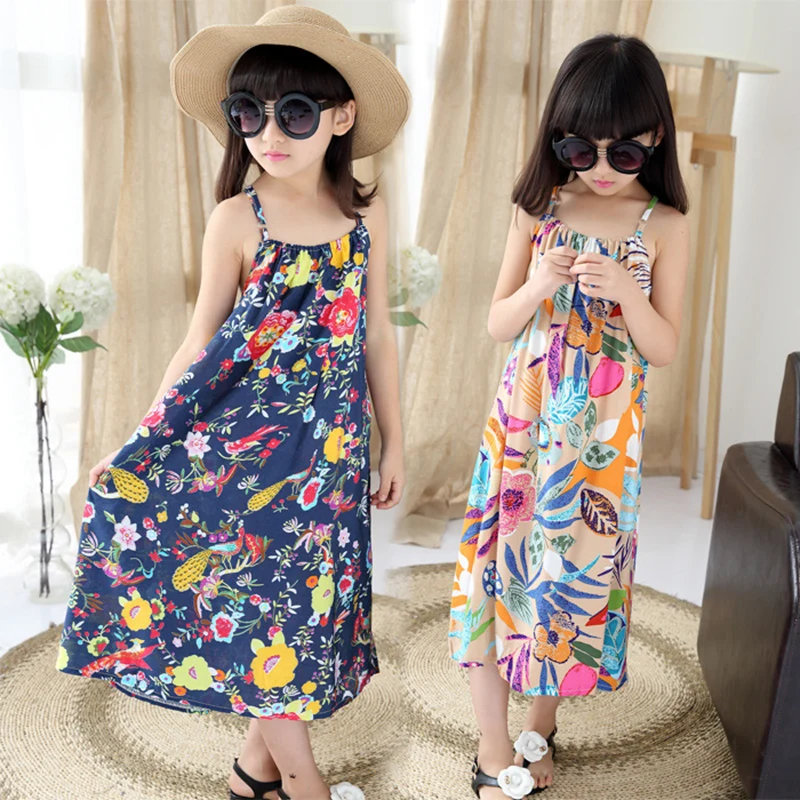 New Girls Beach Sundress Dress Summer Girls Children's Floral Dresses ...