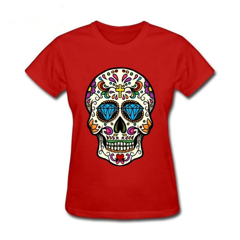 Высокое качество сахарный череп мексиканский череп печати женская футболка фитнес тонкая футболка женская одежда дешевая распродажа