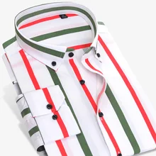 Для Мужчин's повседневное Кнопка подпушка полосатые рубашки Высокое качество с длинным рукавом Slim Fit мужской рубашки для мальчиков