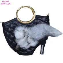 Señoras bolsos negro elegante de gama alta Fox pu grande de lujo nuevo bolso de la manera 2017 caliente-venta único tacón alto Zapatos bolso
